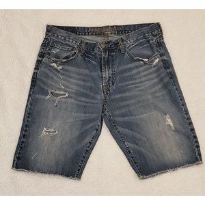 American Eagle Mens Blue Jean Shorts Distressed Cut Offs Size 34